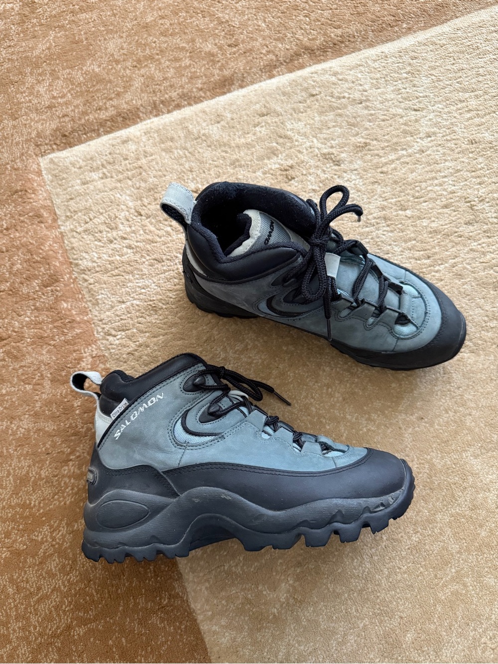 vintage blue-gray leather Salomon Clima-Dry hiking trail boots